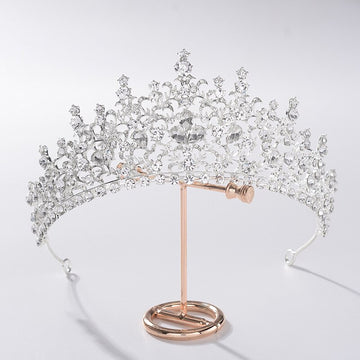 Baroque Silver Color Crystal Flower Bridal Tiaras Crown Rhinestone Pageant Diadem Bride Headband Wedding Hair Accessories Bijoux daiiibabyyy